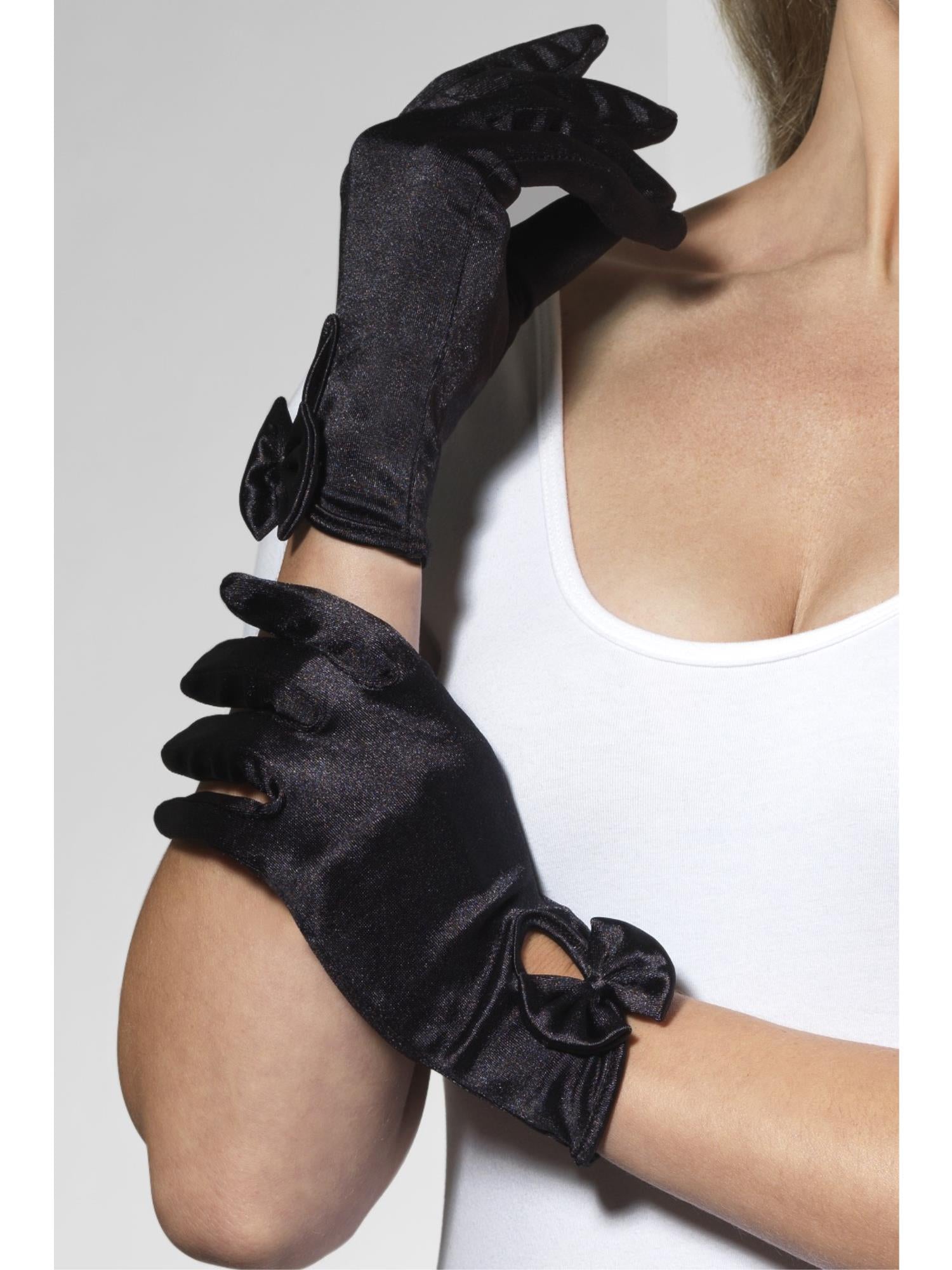 Gloves, Short, Black, with Bow – Smiffys Australia