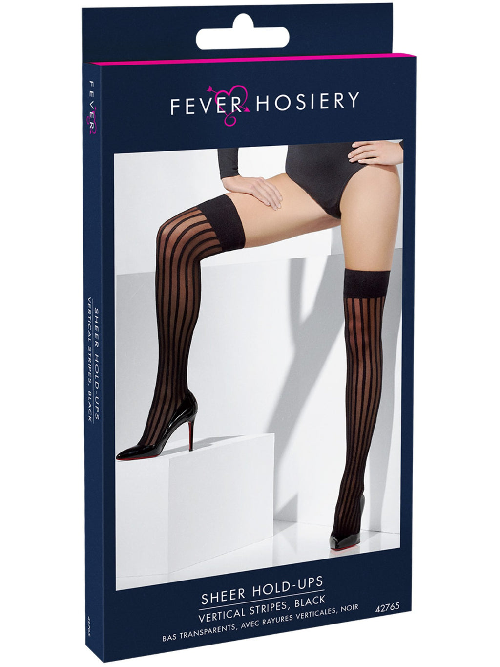 Sheer Hold-Ups, Black, With Vertical Stripes