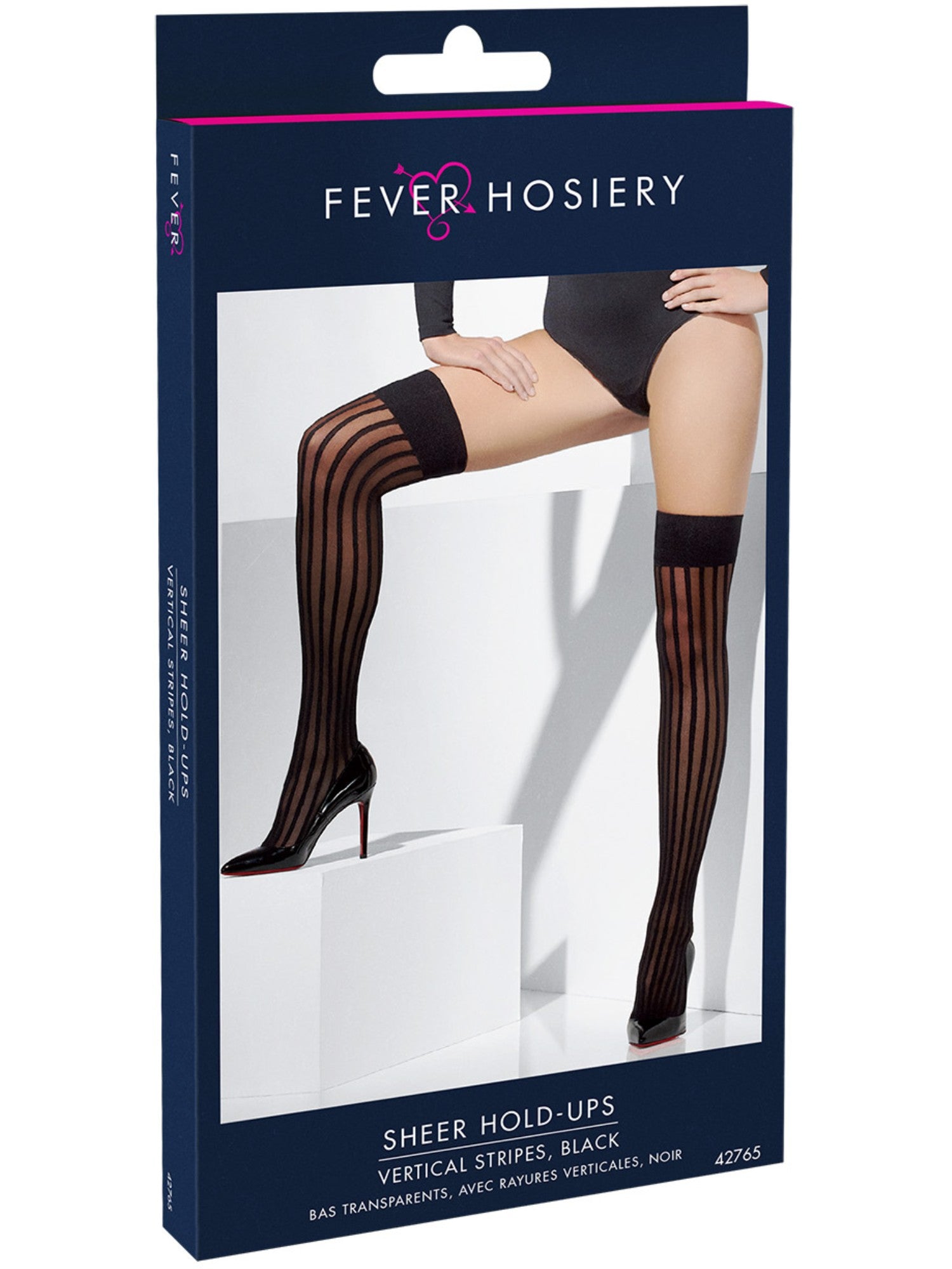 Sheer Hold-Ups, Black, With Vertical Stripes