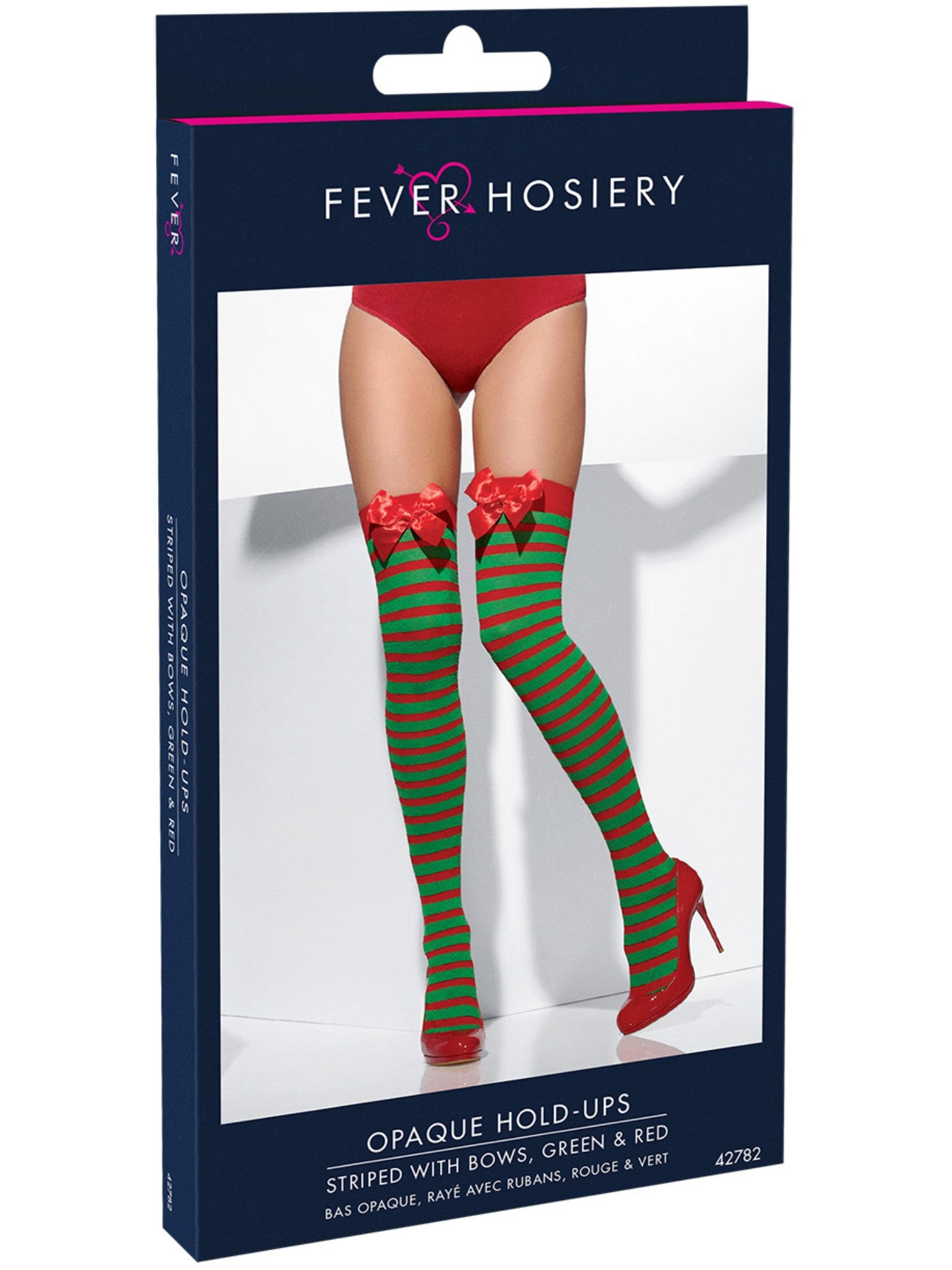 Opaque Hold-Ups, Red & Green, Striped with Bows
