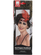 Flapper Headband, Red, with Feather