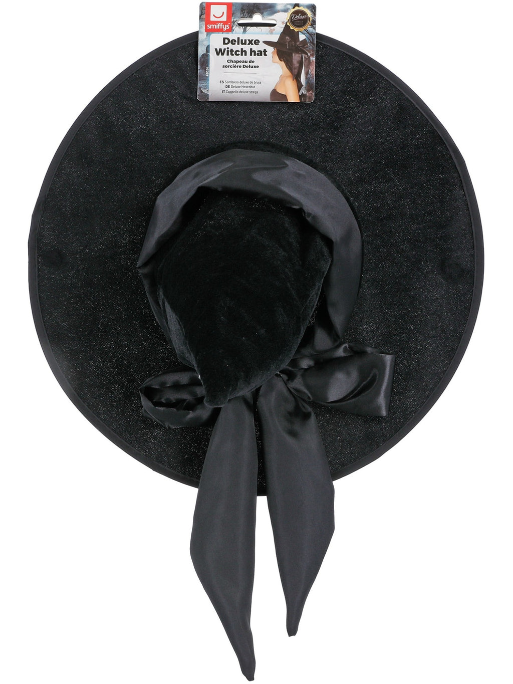 Deluxe Witch Hat, Black, with Black Bow