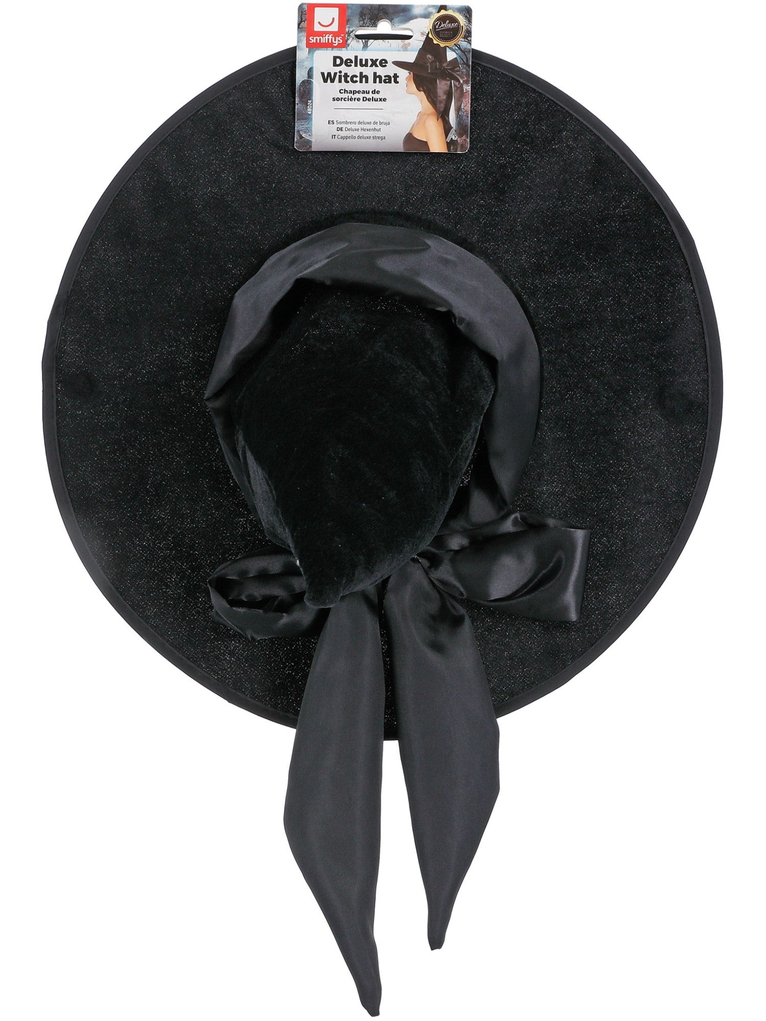 Deluxe Witch Hat, Black, with Black Bow
