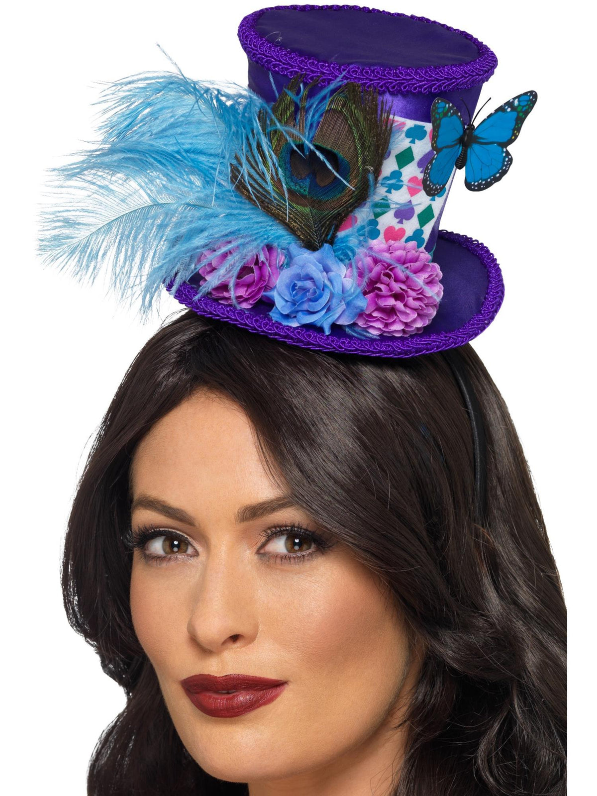 Black Mini Top Hat With Feather – Flapper Mad Hatter Costume Hat For Women