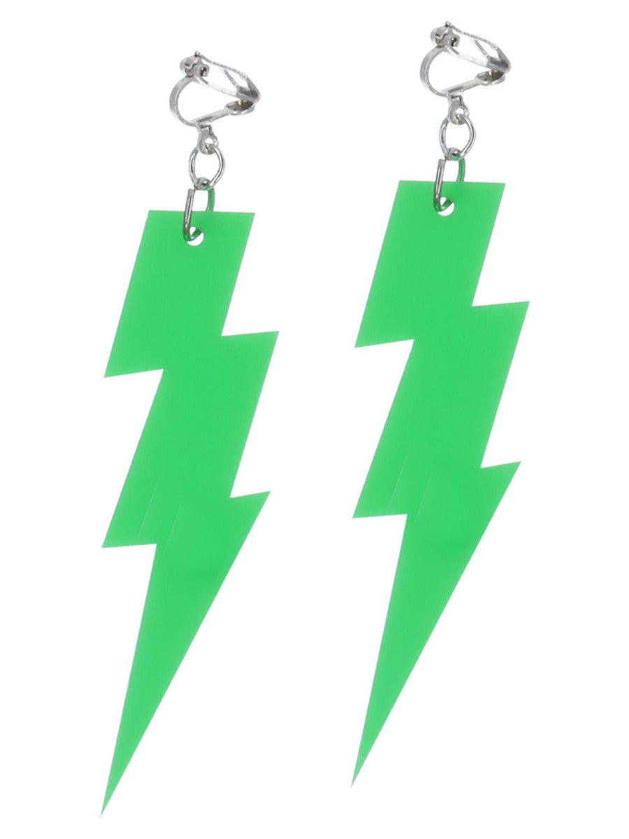 80s Neon Lightening Bolt Earrings, Green