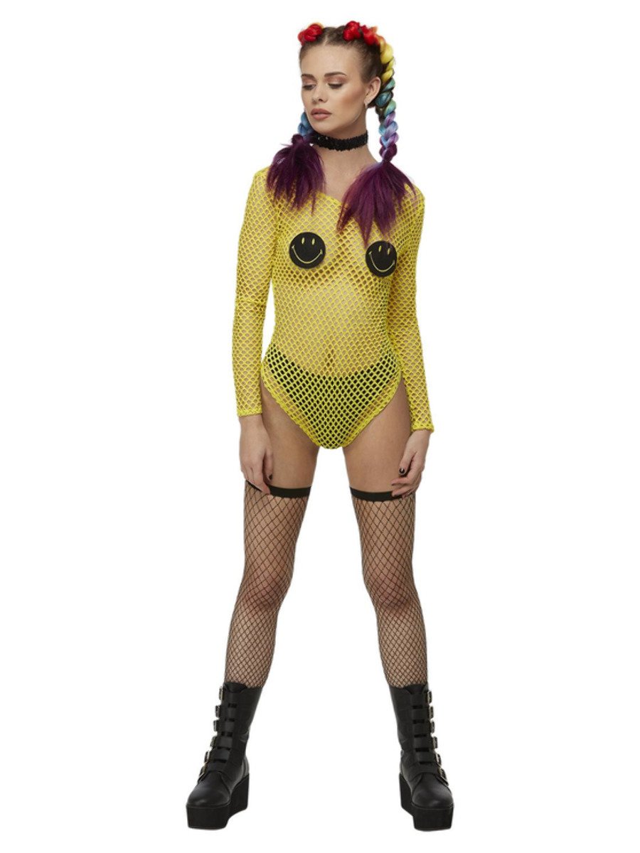 Smiley Fishnet Bodysuit, Yellow