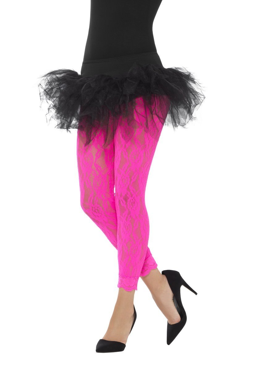 80s Lace Leggings, Neon Pink