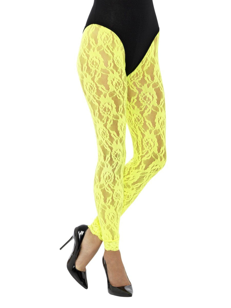 80s Lace Leggings, Neon Yellow