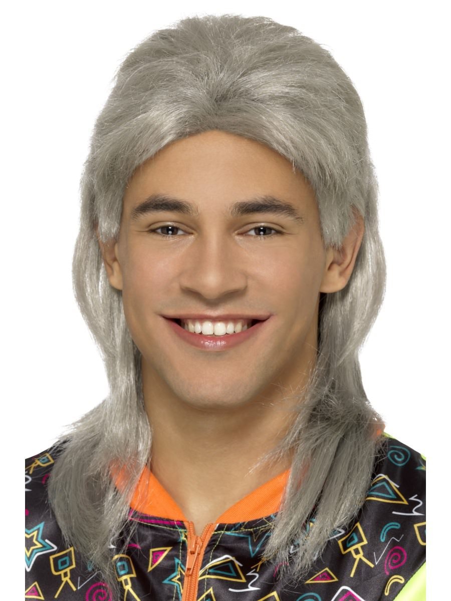80s Mullet Wig, Grey