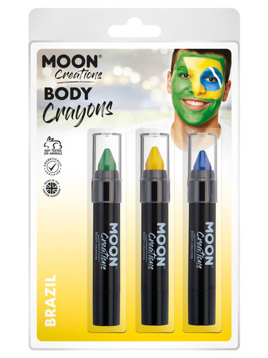 Moon Creations Body Crayons, Brazil, Green, Yellow, Dark Blue