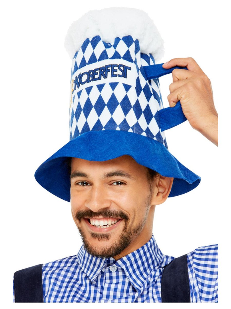 Oktoberfest Beer Hat, Blue & White Chequered Alternate