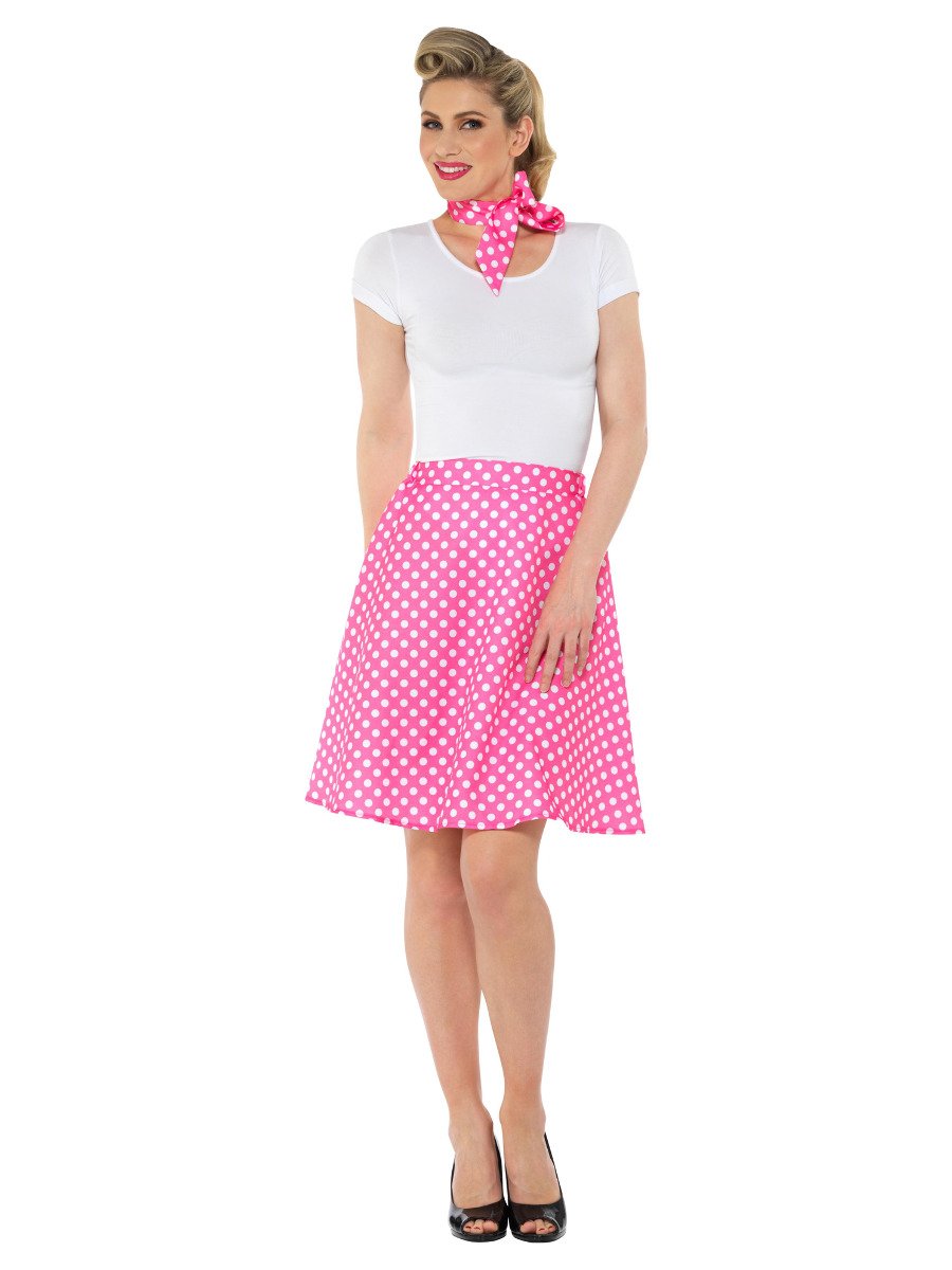 Adults 50s Polka Dot Skirt, Pink