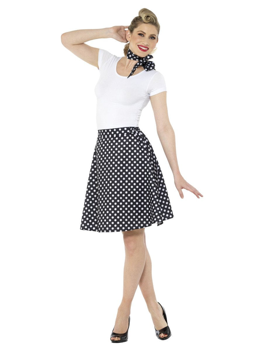 Adults 50s Polka Dot Skirt, Black