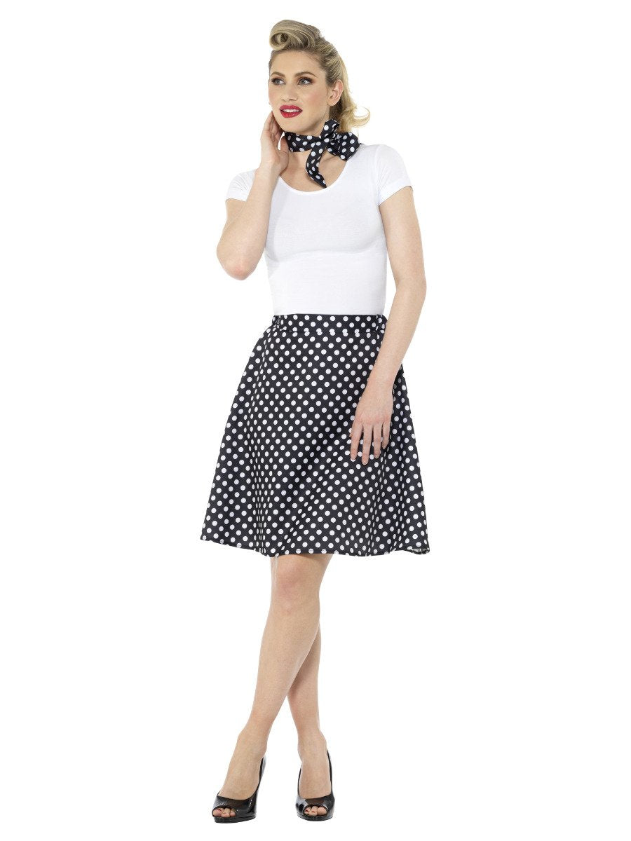 Adults 50s Polka Dot Skirt, Black