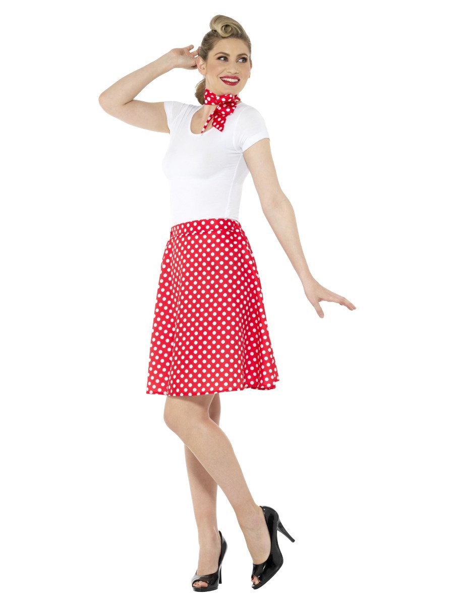 Adults 50s Polka Dot Skirt, Red
