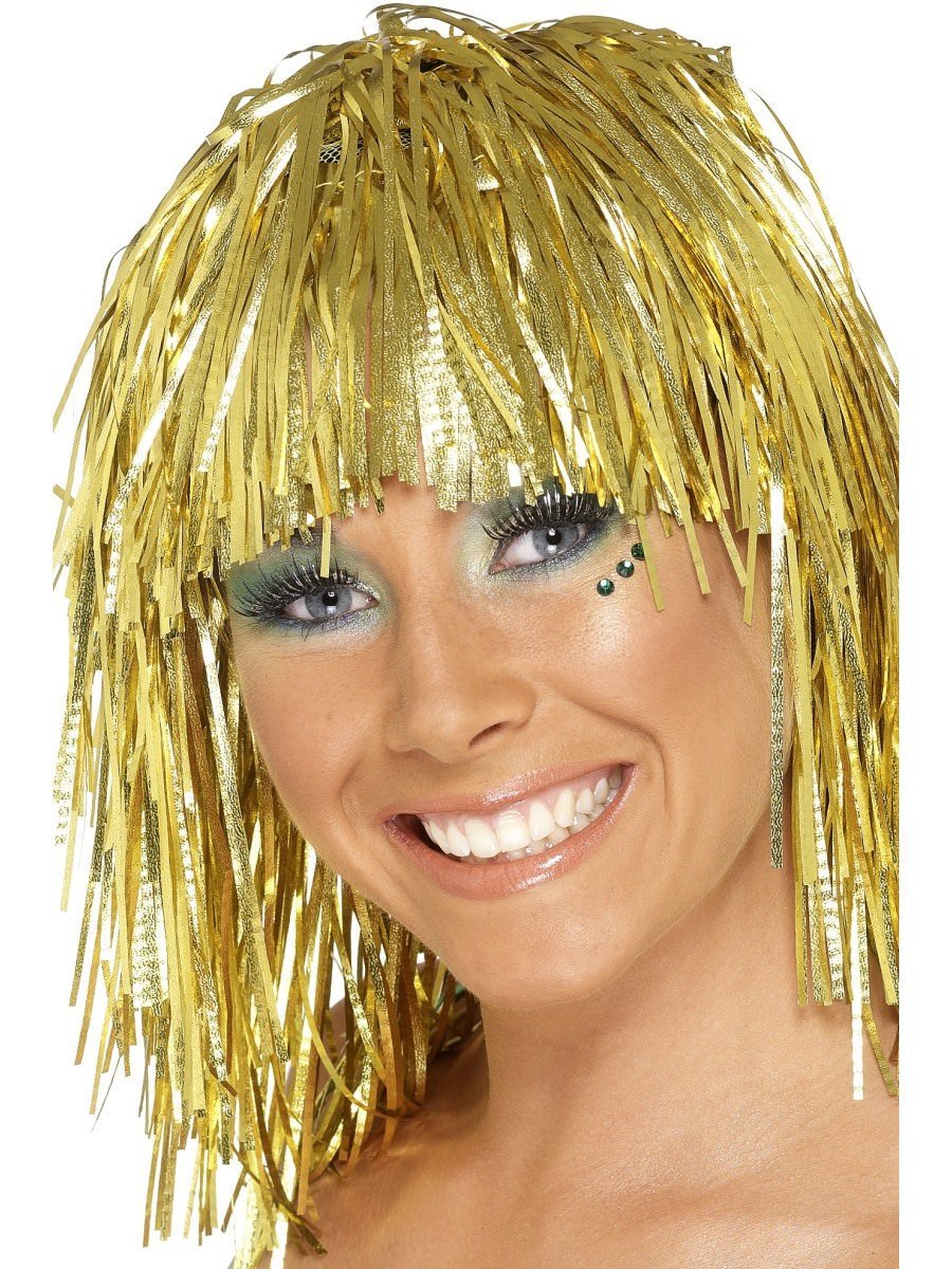 Cyber Tinsel Wig, Gold, Metallic