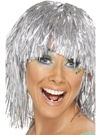 Cyber Tinsel Wig, Silver, Metallic