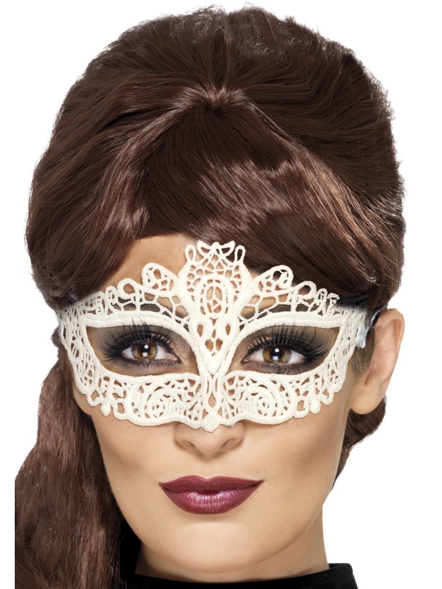 Embroidered Lace Filigree Eyemask, White