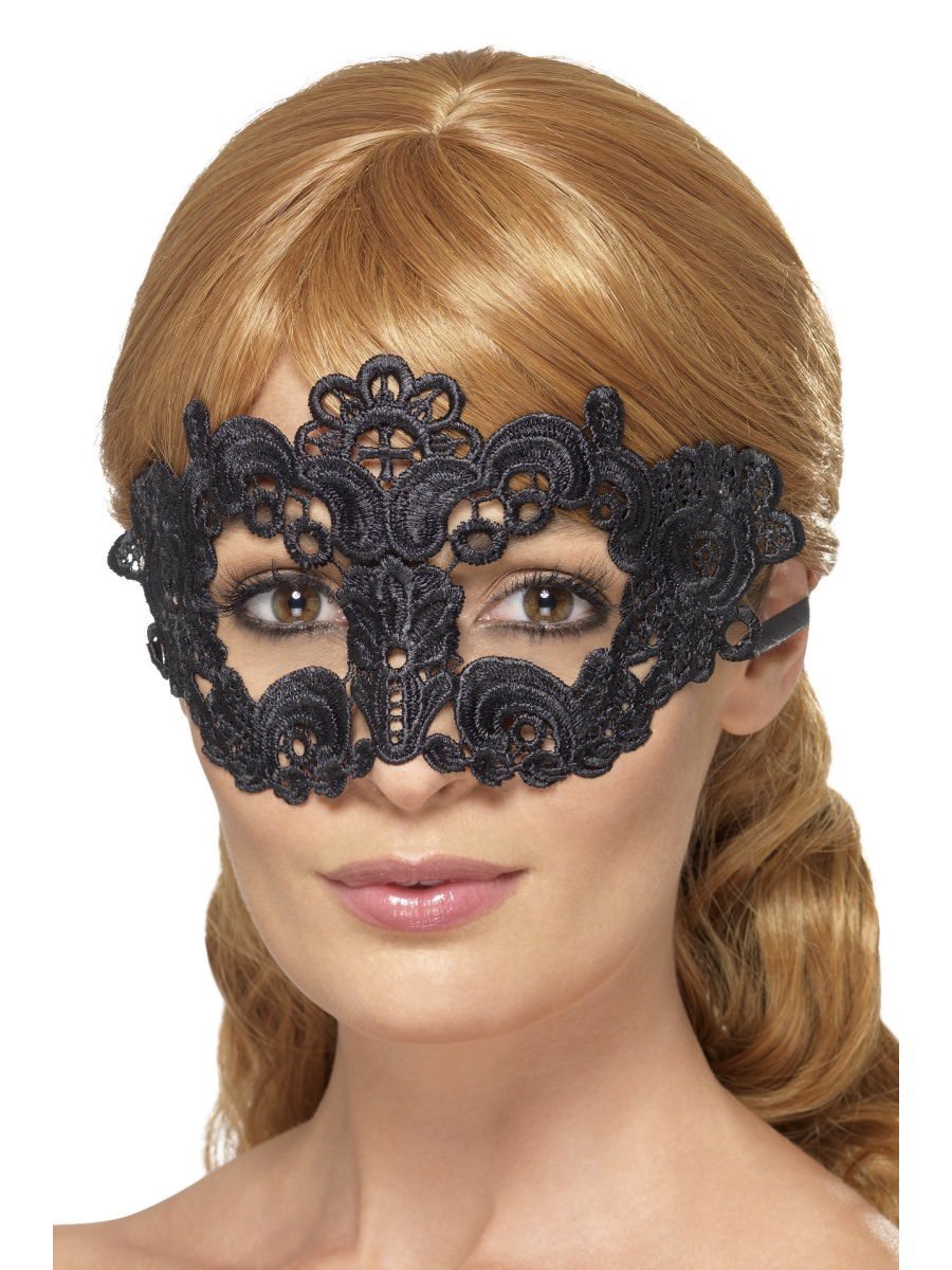 Embroidered Lace Filigree Floral Eyemask, Black