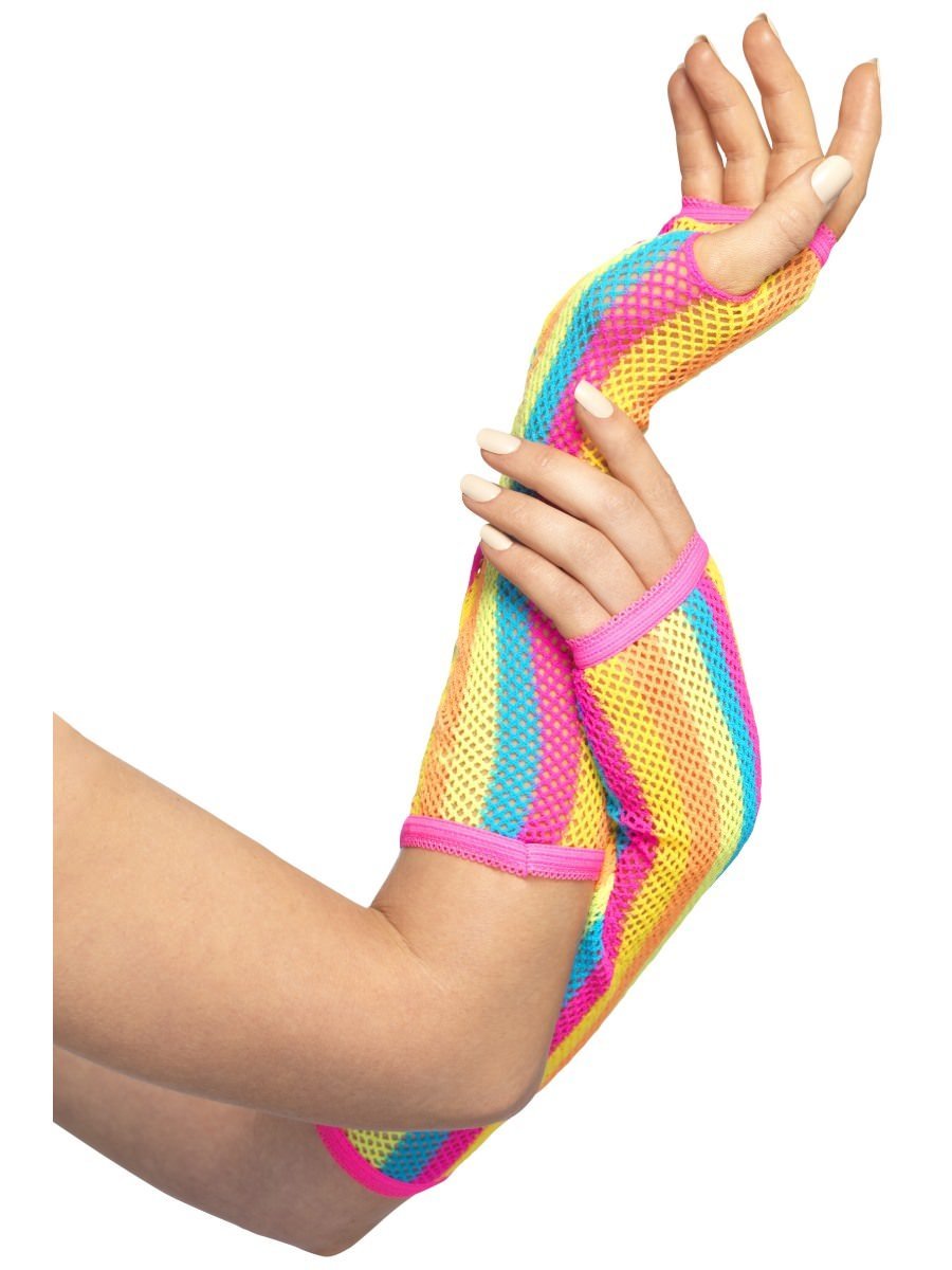 Fishnet Gloves, Long, Neon, Striped