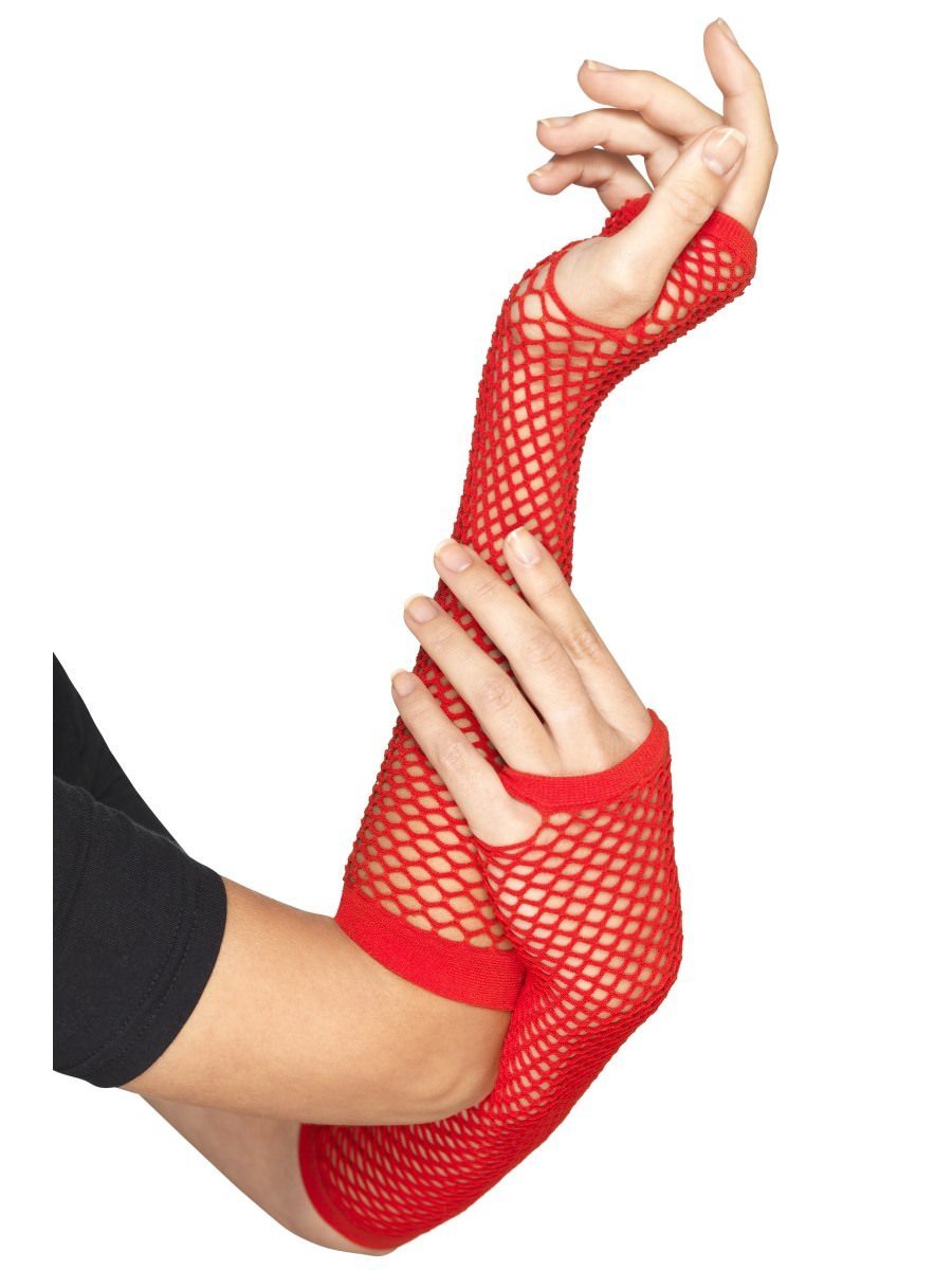Fishnet Gloves, Red, Long