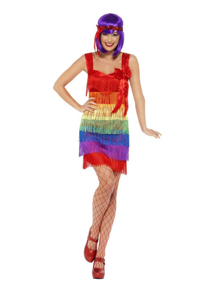 Flapper Costume, Rainbow, with Fringed Dress