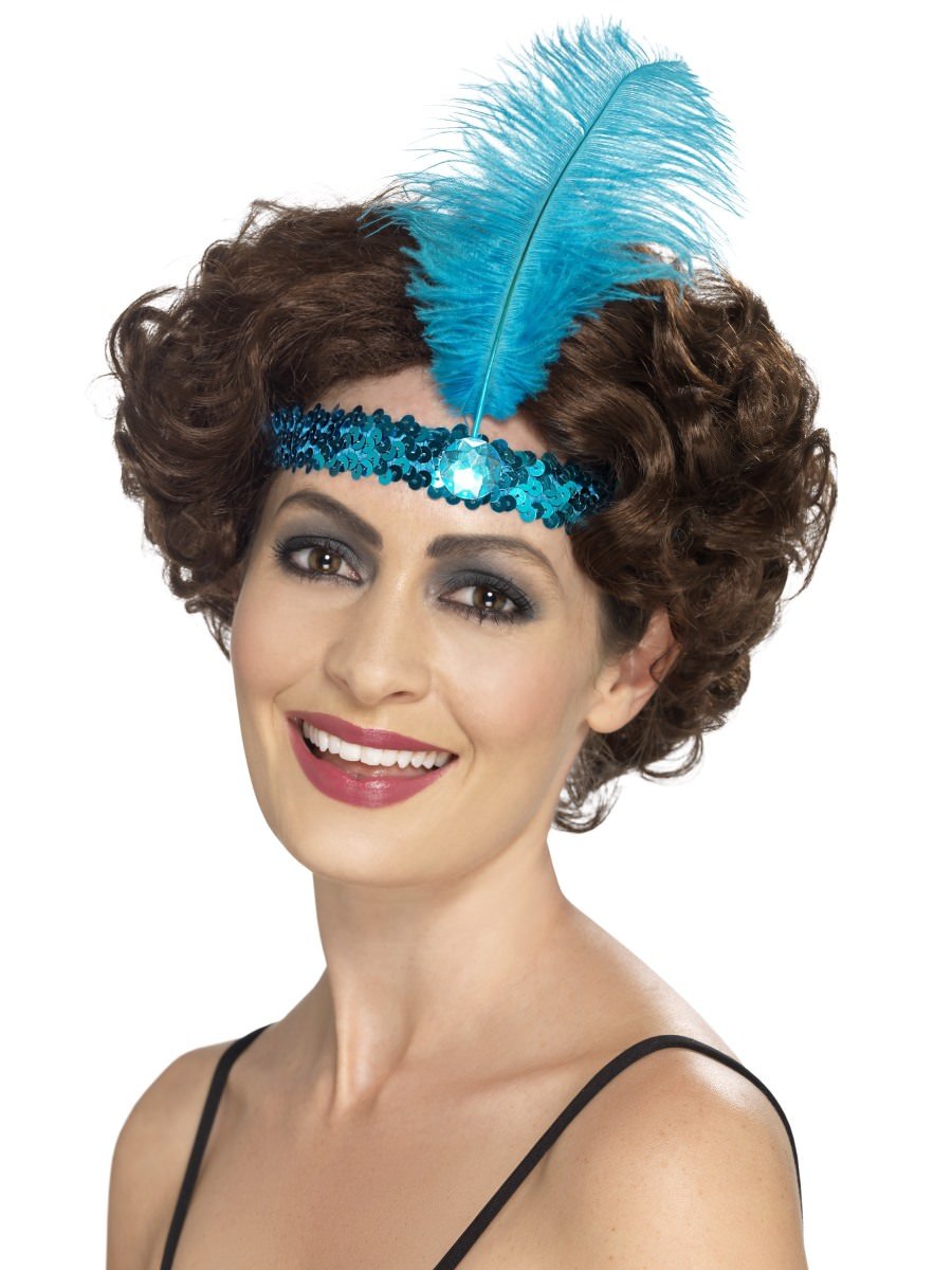 Flapper Headband, Blue, with Feather
