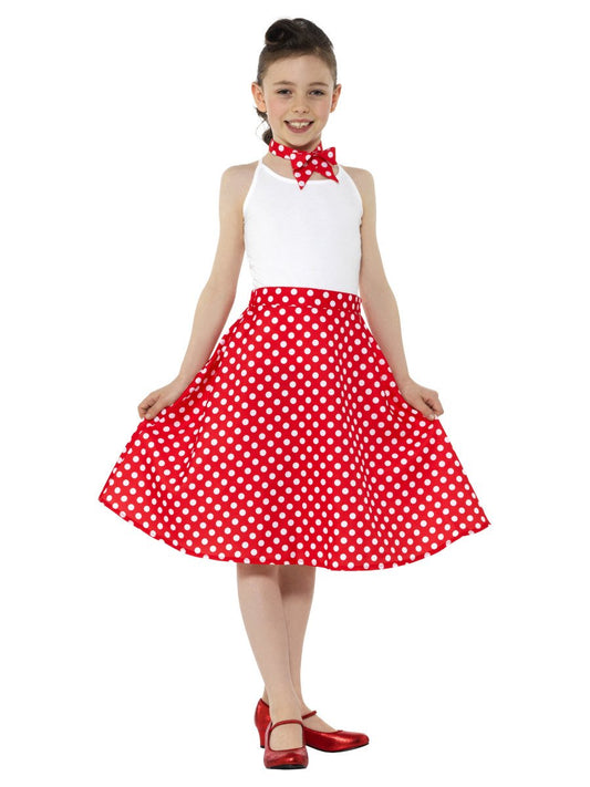Kids 50s Polka Dot Skirt, Red