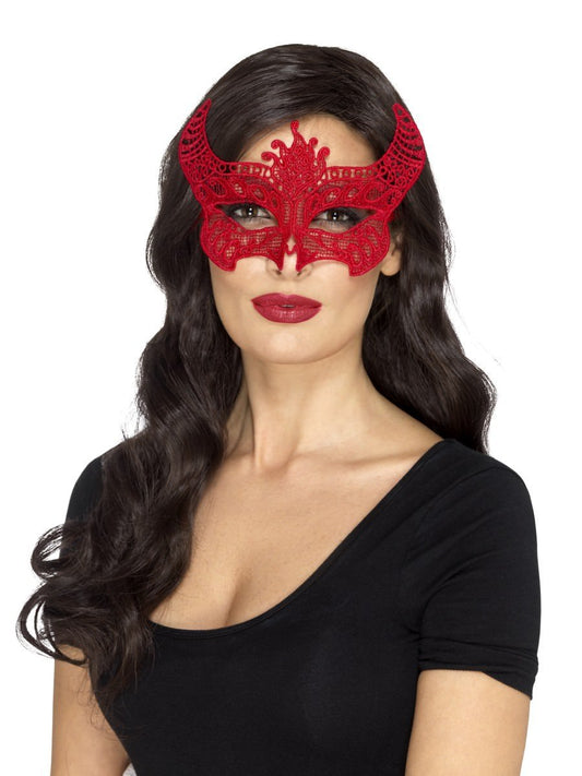 Lace Filigree Devil Mask, Red