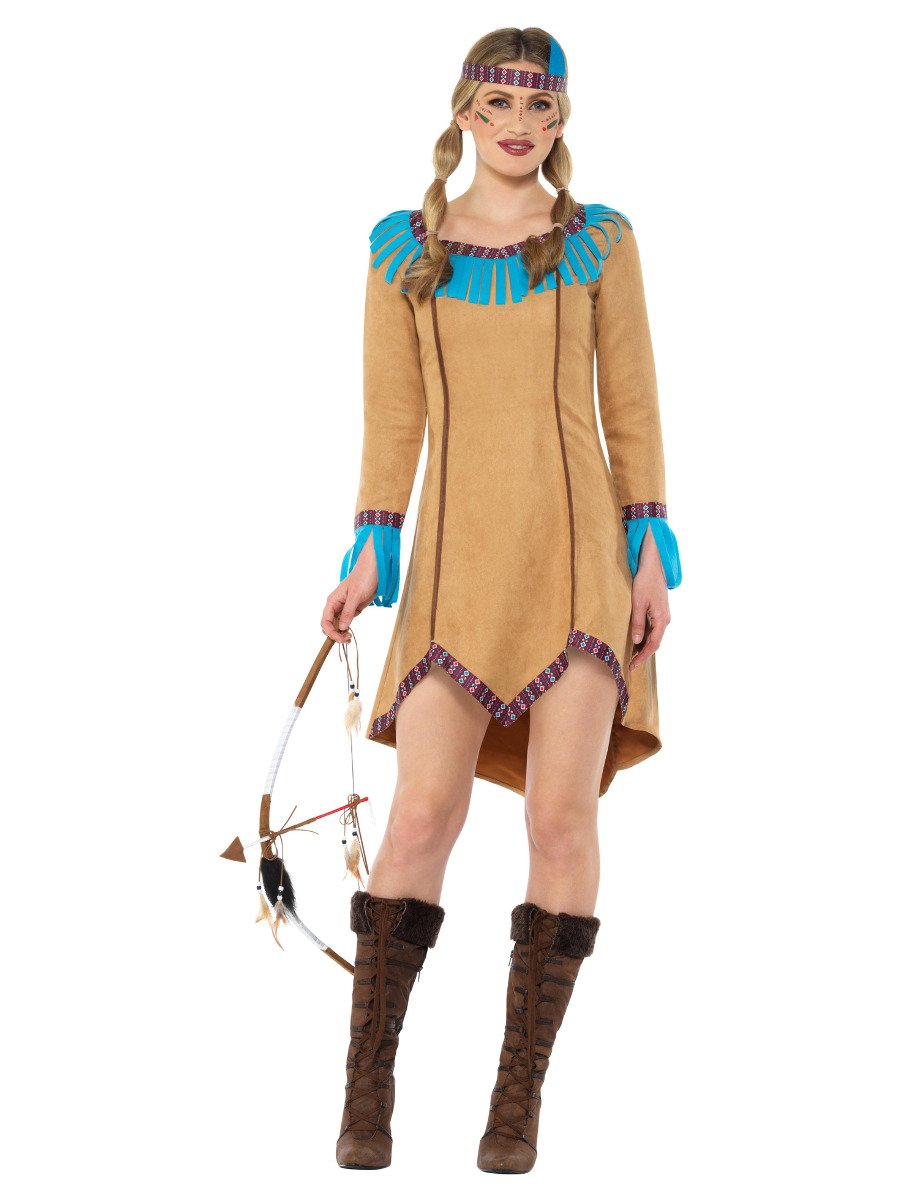 Native American Inspired Lady Costume, Blue & Brown