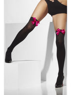 Opaque Hold-Ups, Black, with Fuchsia Bows