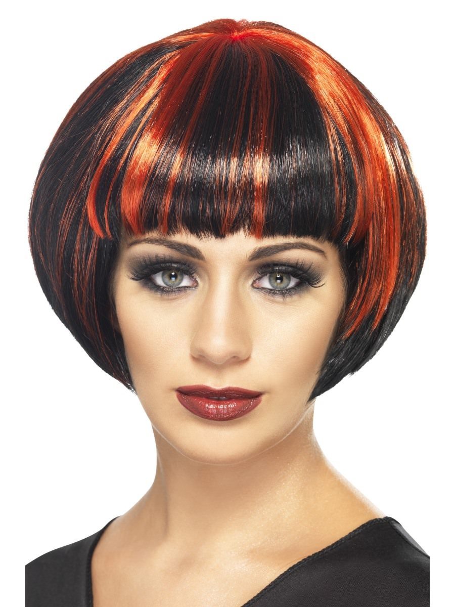Quirky Bob Wig, Black with Red Streaks