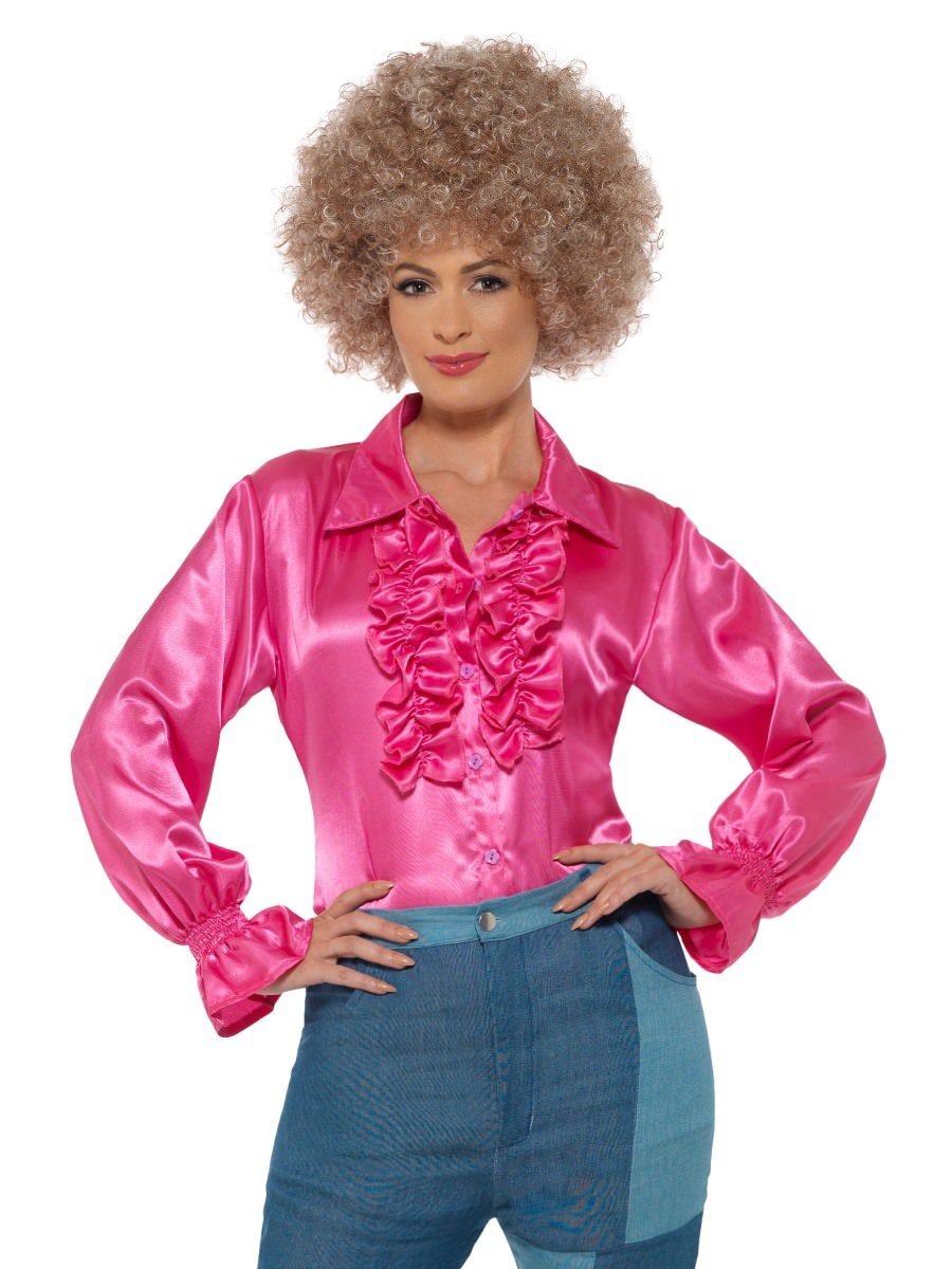 Satin Ruffle Shirt, Ladies, Pink